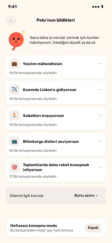 What Polu knows: facts with their source, edit and delete options